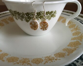 Corelle earrings Butterfly Gold vintage Corelle Golden Butterfly dishes vintage Pyrex Upcycled Minimalist mother gift mid century cottage