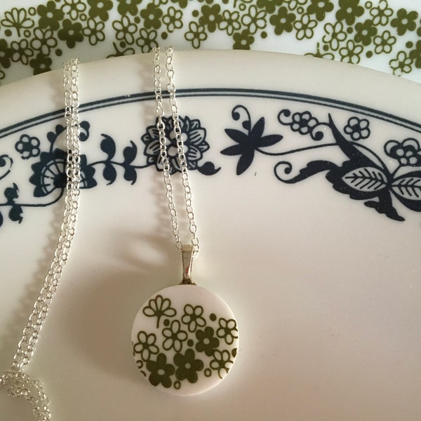 Corelle necklace Crazy Daisy/ Spring Blossom Pendant hand cut from broken Corelle dishes Mother’s Day gift Minimalist upcycle Cottagecore