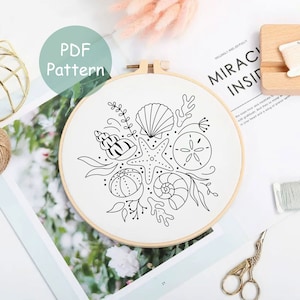 Shell Embroidery Pattern For Beginner | Sea Hand Embroidery PDF Pattern Instant Download | Modern Embroidery PDF Pattern Design Hoop Art