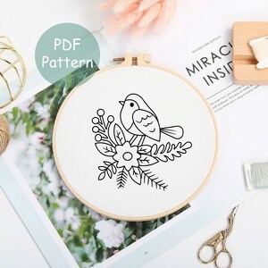 Bird Embroidery Pattern For Beginner | Animal Hand Embroidery PDF Pattern Instant Download | Modern Embroidery PDF Pattern Design Hoop Art