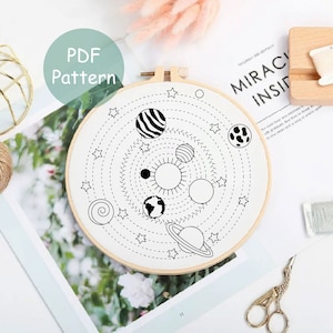 Space Embroidery Pattern For Beginner | Celestial Hand Embroidery PDF Pattern Instant Download | Embroidery PDF Pattern Design Hoop Art