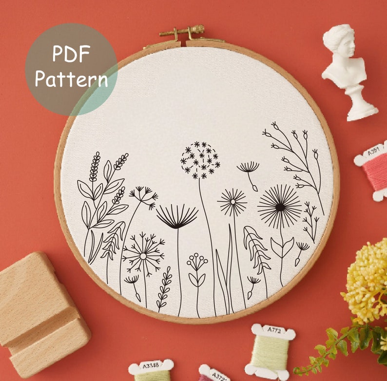 Flower Embroidery Pattern for Beginner Floral Hand Embroidery PDF Pattern Instant Download