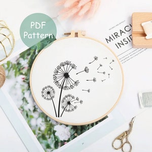 Dandelion Embroidery Pattern For Beginner | Floral Hand Embroidery PDF Pattern Instant Download | Embroidery PDF Pattern Design Hoop Art