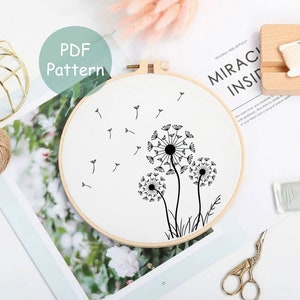 Dandelion Embroidery Pattern For Beginner | Floral Hand Embroidery PDF Pattern Instant Download | Embroidery PDF Pattern Design Hoop Art