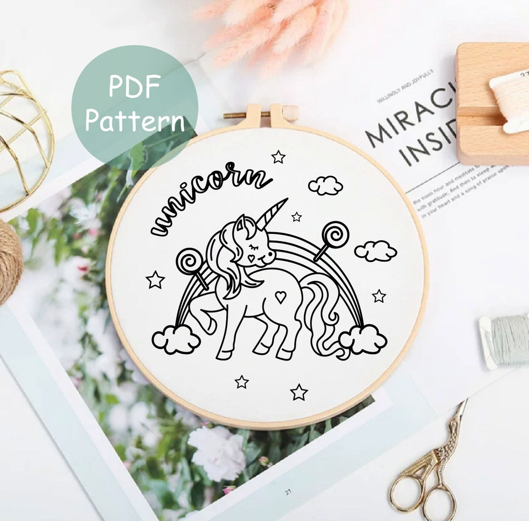 Unicorn Embroidery Pattern for Beginner | Animal Hand Embroidery PDF ...