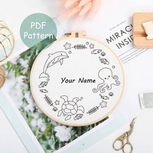 Custom Embroidery Pattern for Name or Quote | Ocean Hand Embroidery PDF Pattern Instant Download | Embroidery PDF Pattern Design Hoop Art