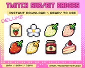 Twitch Sub Badges, Cute Twitch Badges, Strawberry Twitch Bit Badges, Pixel Twitch Badges and Emotes for Twitch Channel