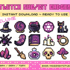 Twitch Sub Badges, emblemas assustadores do Twitch, emblemas Witch Twitch Bit, emblemas Pixel Twitch e emotes para canal Twitch