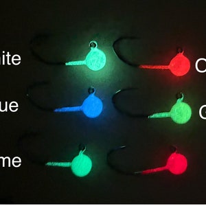 Hand painted GLOW ball jig heads sickle hook