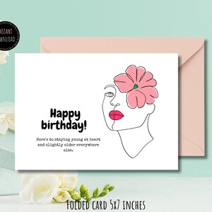 Coeur jeune, années gracieuses : carte d'anniversaire drôle imprimable - téléchargement immédiat, souhaits de célébration chaleureux, carte drôle, cadeau d'anniversaire