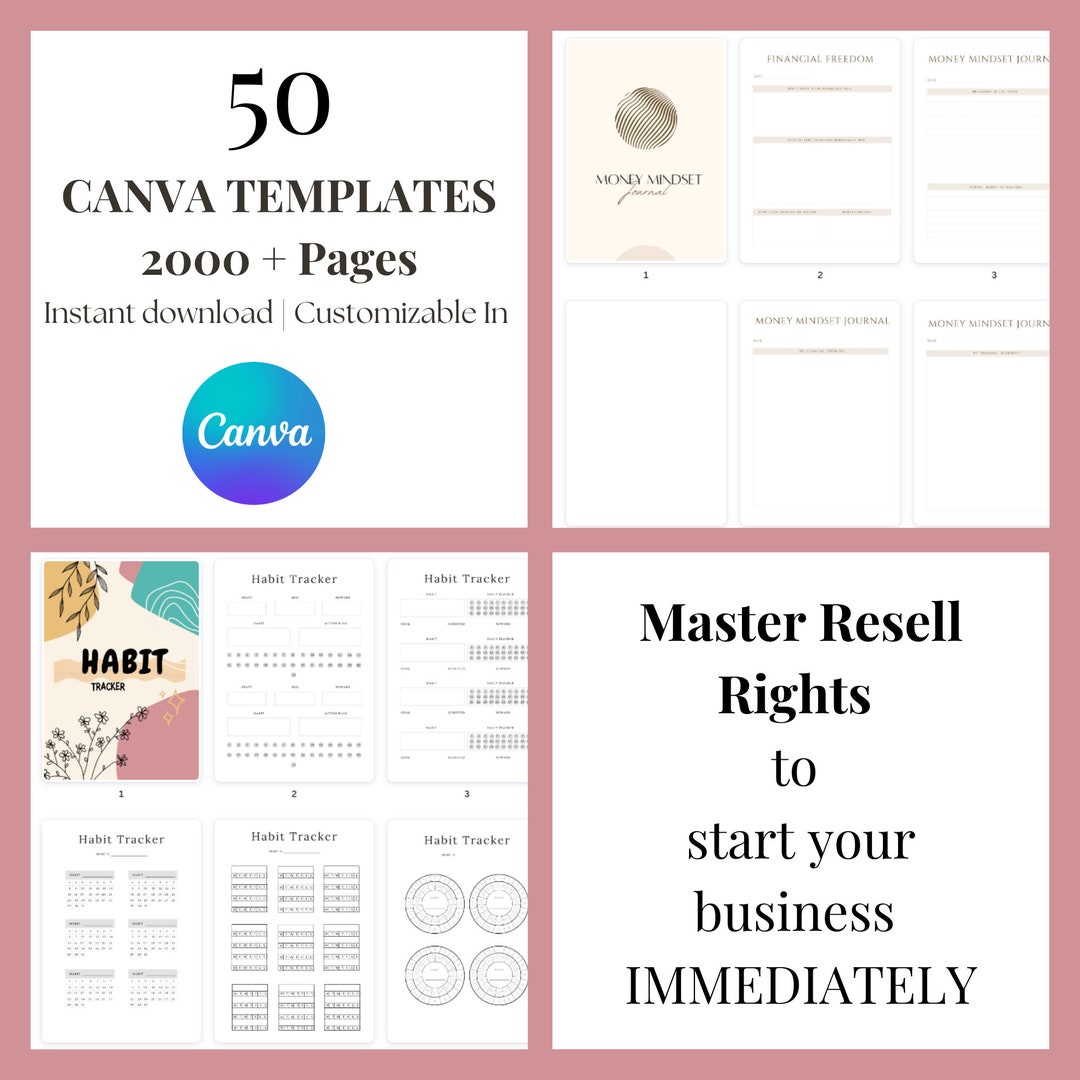 50 Canva PLR Templates | 2000+ Pages | Master Resell Rights |trackers ...
