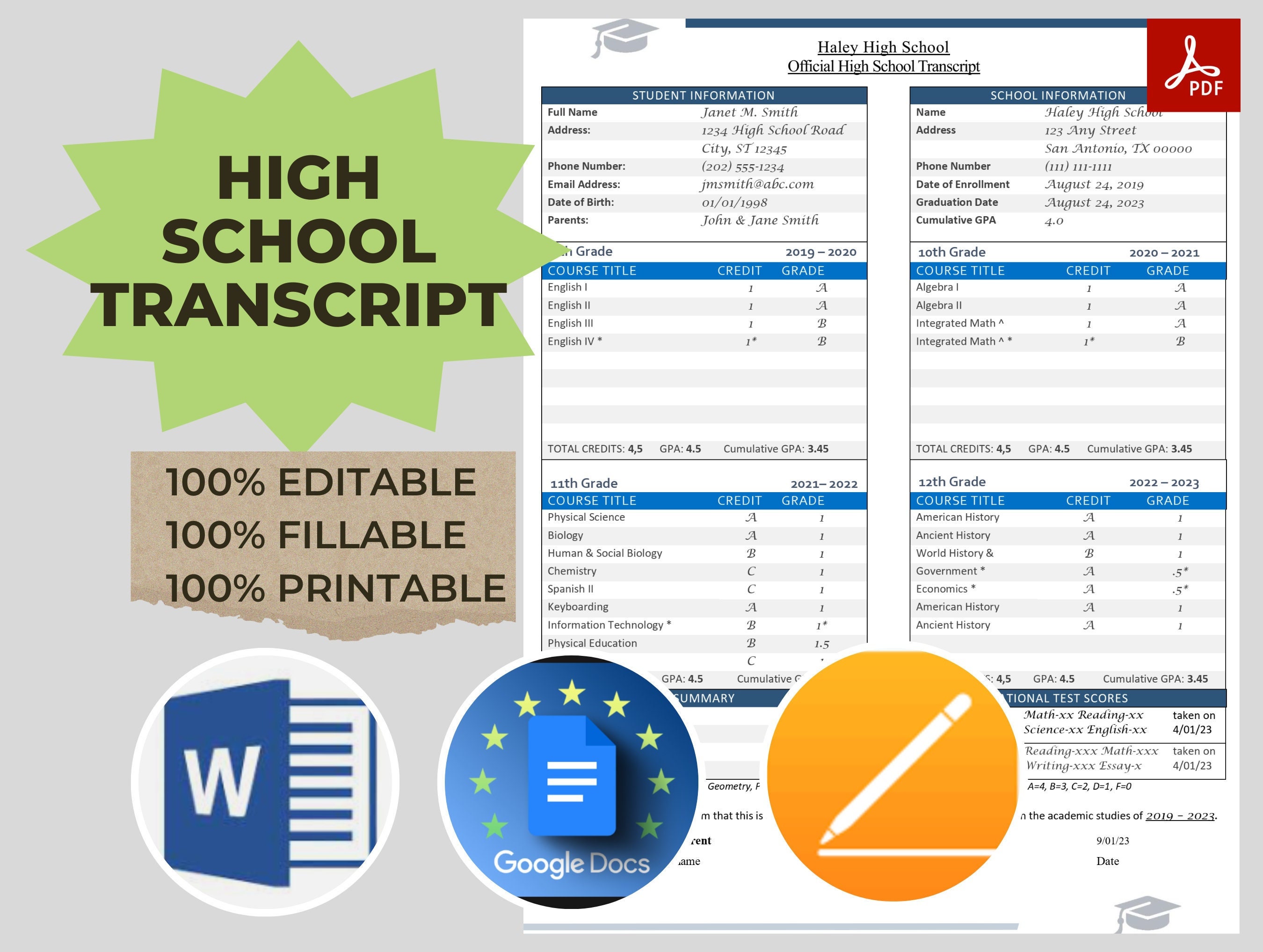 High School Transcript Template Printable Fillable Printables high-school-transcript-template-printable-fillable-printables