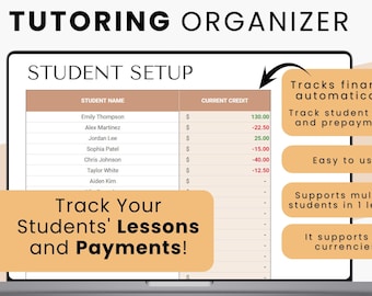 Tutoring Organizer & Lesson Planner | Tutoring Lesson Log and Tracker | Tutoring Schedule Sheet | Auto Calculates Finances Lessons Payments