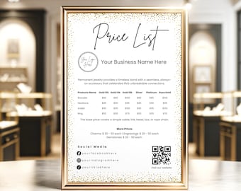 Permanent Jewelry Price List: Canva Template Form, Jewelry Client Print Sign, Bracelet & Necklace, Jewelry Shop Business, QR Code Prices
