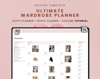 Wardrobe & Clothes Manager Notion Template: 2023 Digital Planner, That Girl Aesthetic Life Style Planner, Notion Dashboard Outfit Organizer