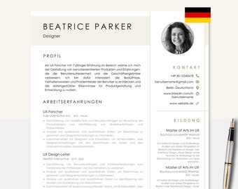 Bewerbungsvorlage, Lebenslauf Vorlage Deutsch, CV Vorlage MS Word, Professionelle Bewerbung German, Anschreiben-Vorlage
