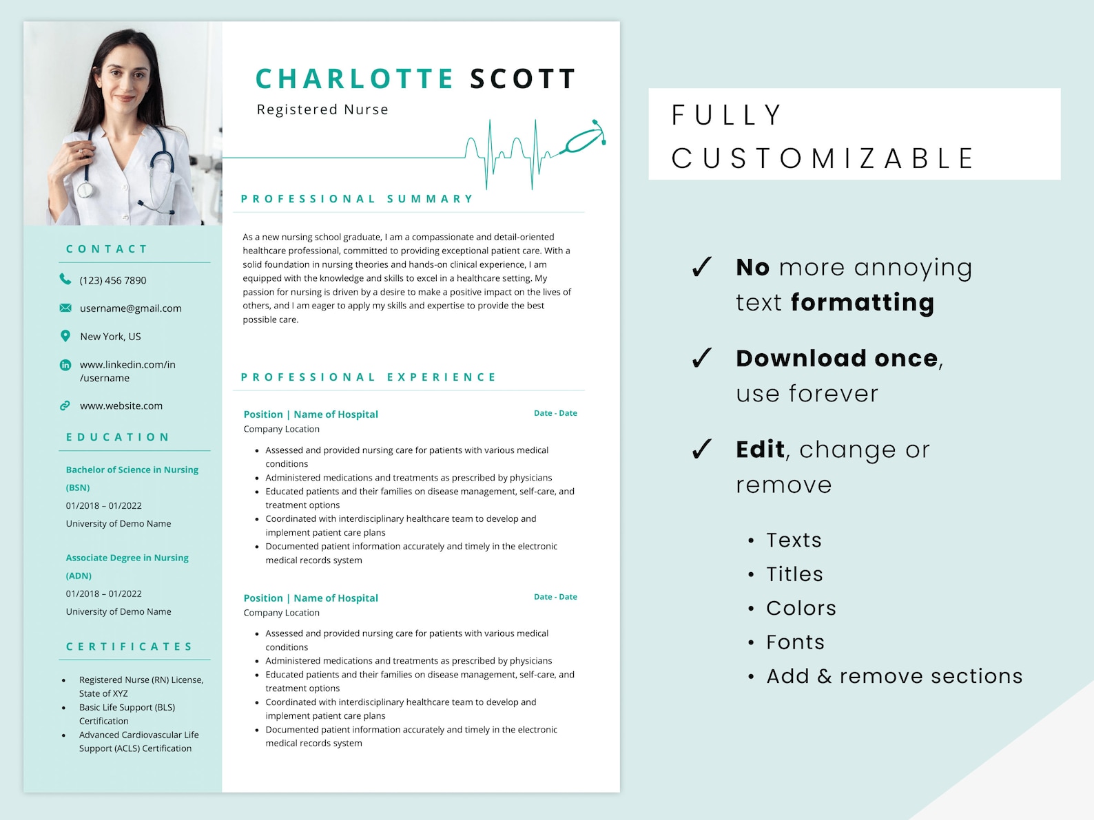 Usrn Cv Example Nurse Resume & RN Template for Nursing Students, Assistants, New Grads ...