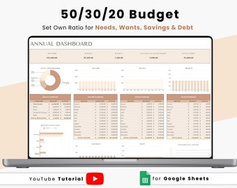 50 30 20 & 70 20 10 Budgeting Spreadsheet, Expense Tracker Sheet, Financial Planner, Monthly and Annually, Paycheck Budget, Digital Tracking