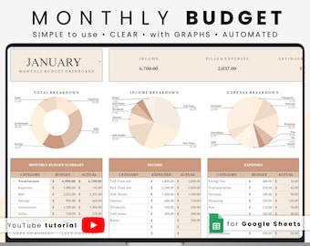 Monthly Budget Master: Google Sheets Financial Planner - Expense & Income Tracker, Budget Spreadsheet, Personal Finance Organizer with Bills