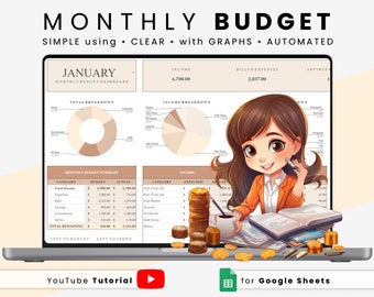 Monthly Budget Master: Google Sheets Financial Planner - Expense & Income Tracker, Budget Spreadsheet, Personal Finance Organizer with Bills