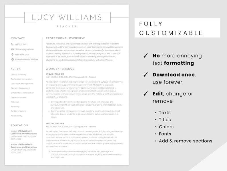 ATS Resume Template Ats Friendly Compatible Minimalist CV Resume Simple Ats Resume for MS Word image 2