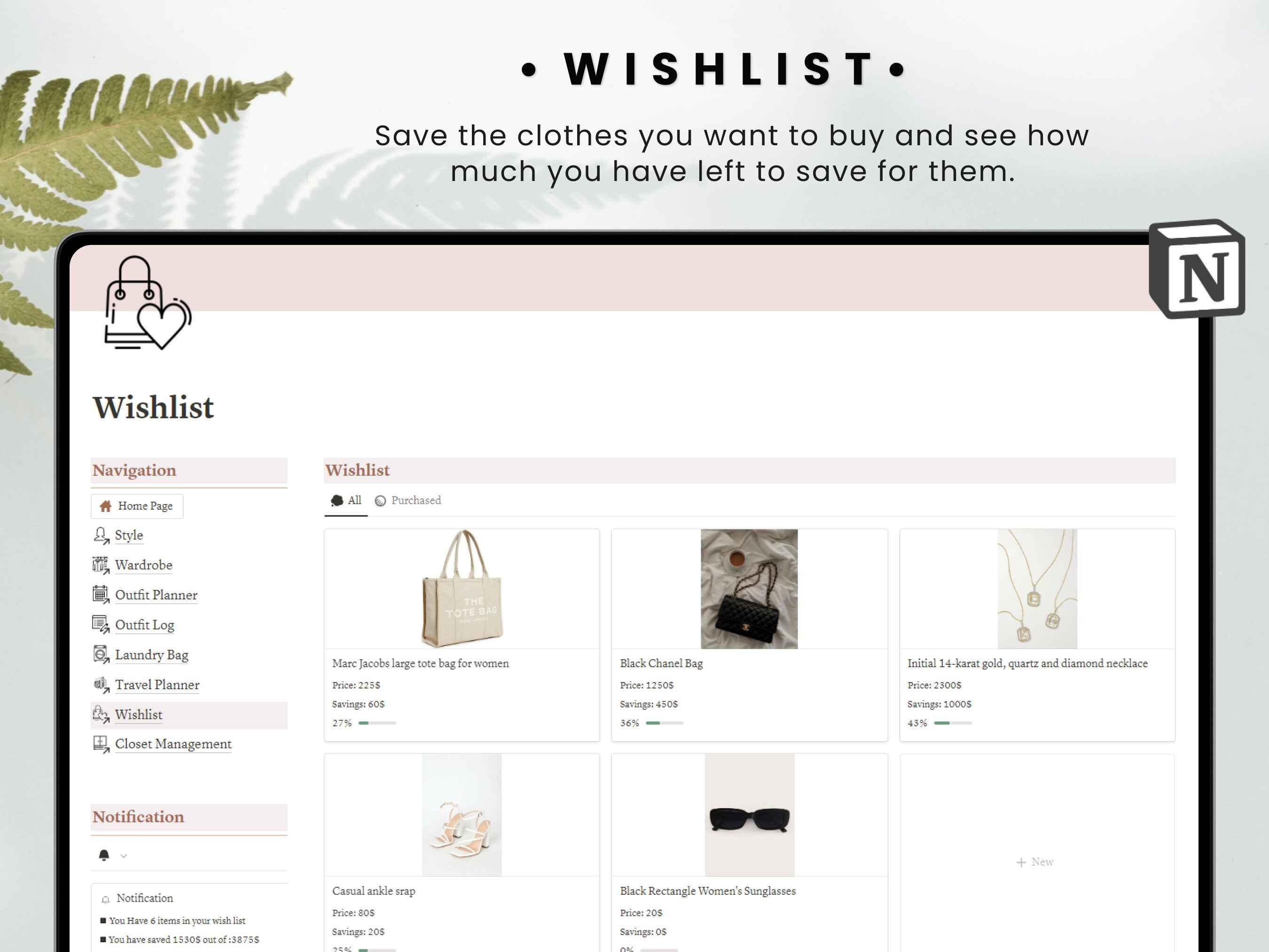 Notion Template Wardrobe Manager & Outfit Planner: Aesthetic Notion ...