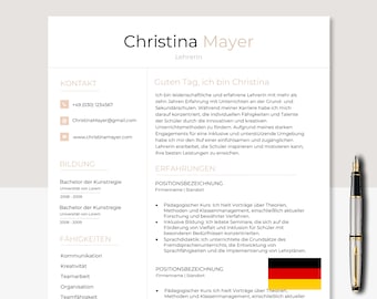 Lebenslauf Vorlage, Bewerbung Deutsch, Bewerbungsvorlagen, CV Vorlage MS Word , Professionelle Bewerbung German, Anschreiben-Vorlage