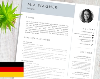 Bewerbungsvorlage, Lebenslauf Vorlage Deutsch, CV Vorlage MS Word, Professionelle Bewerbung German, Anschreiben-Vorlage