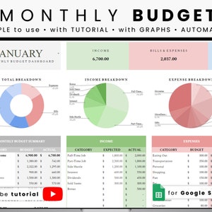 Monthly Budget and Expense Tracker Template - Financial Planner with Debt and Spending Tracker, Google Sheets Compatible, Bill Tracker