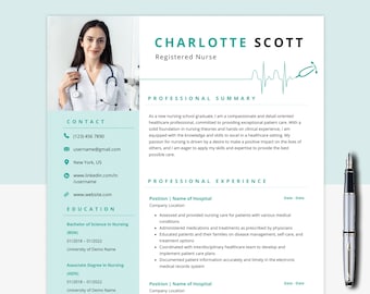 Nurse Resume & RN Template - For Nursing Students, Assistants, New Grads | Medical, Pharmacist, Registered Nurse CV Template
