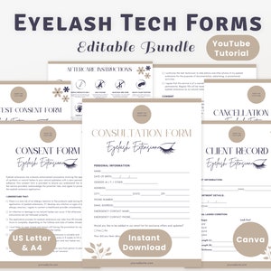 Eyelash Extension Forms Bundle, Lash Tech Branding Kit, Client Intake, Record and Consent Form, Consultation Lash Mapping, Esthetician Forms