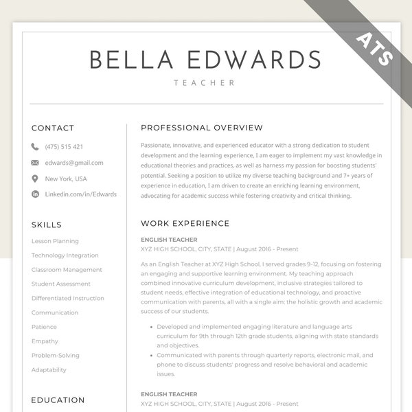 Clean, Simple, Modern, Minimalist Resume Template for Word, 2 Page Professional Business and Marketing Analyst Resume, Ideal for Researchers