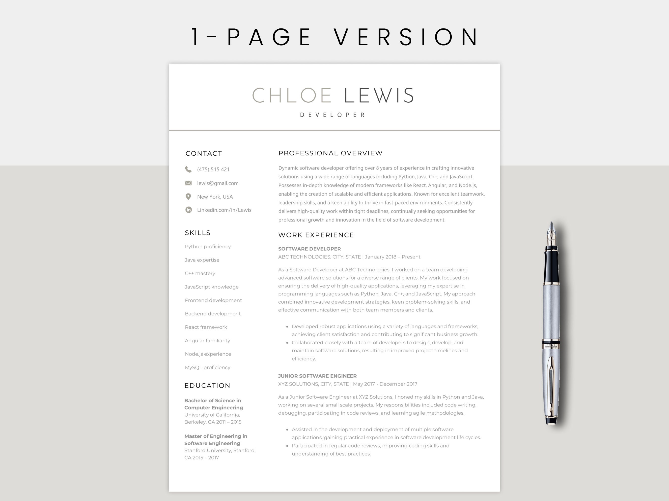 Tech Resume & Developer Resume CV Template - ATS Optimized, for ...