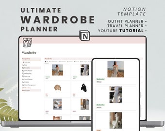 Notion Template Garderobenmanager & Outfit Planner: Ästhetisches Notion Dashboard für minimalistische Kleiderschrank Organisation und Outfit Planung