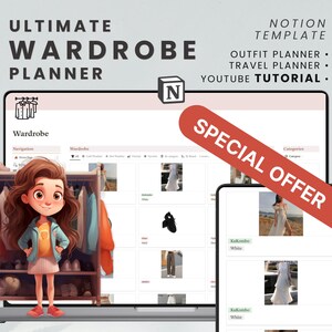 Notion Template Wardrobe Manager & Outfit Planner: Aesthetic Notion Dashboard for Minimalist Closet Organization and Outfit Planning