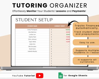 Tutoring Organizer & Lesson Planner | Tutoring Lesson Log and Tracker | Tutoring Schedule Sheet | Auto Calculates Finances Lessons Payments