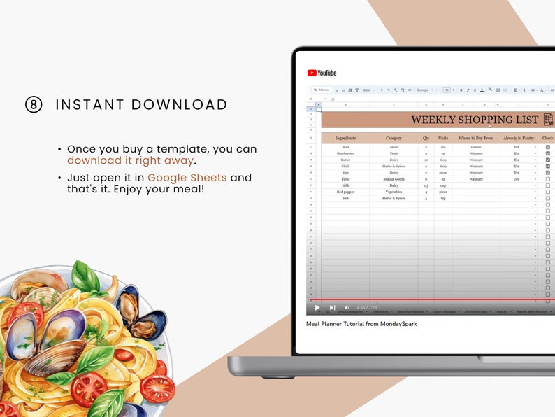 Weekly Meal Planner With Automated Grocery List | Google Sheets Meal ...