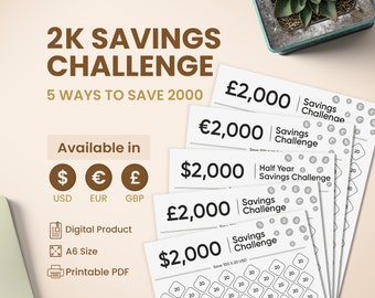 2K Savings Challenge: 2000 Honeymoon Fund & A6 Budget Saving Binder with Cash Inserts for Your No Spend Challenge, PDF for Digital Print