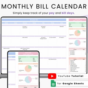2023 2024 Monthly Bill Calendar Spreadsheet, Google Sheets Digital Planner, Editable To-Do List, Annual & Monthly Planner, Monthly Overview