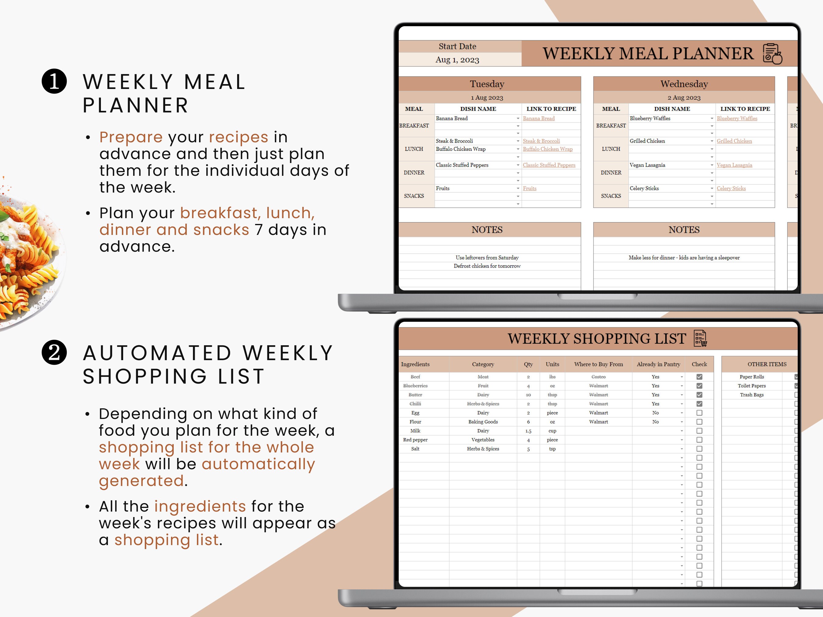 Weekly Meal Planner With Automated Grocery List | Google Sheets Meal ...
