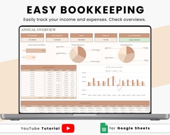 Buchhaltungs-Spreadsheet-Vorlage, Buchhaltung für kleine Unternehmen, Easy Income and Expense Tracker, Vorlage für Buchhaltungs-Spreadsheets