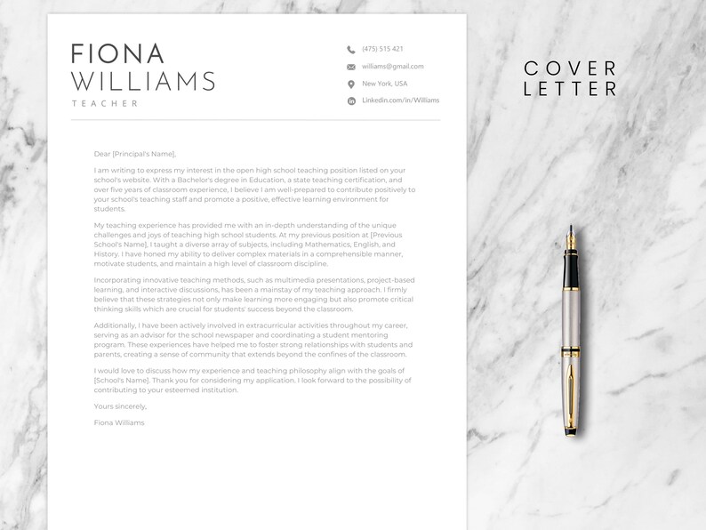 Minimalist, Clean, Modern CV Template Professional Executive, Teacher