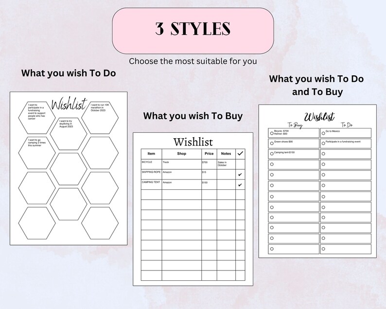 Printable and Fillable Wish List, Wishlist Template, Things to Buy ...