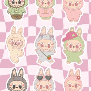 Labubu Sticker Sheet, Popmart Labubu Vinyl Stickers Bundle of 9, A6 Waterproof Sticker Set for Laptop, Journal, Planner, Cute Monster Art