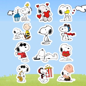 Snoopy Vinyl Sticker Pack | Waterproof Aesthetic Stickers Bundle of 12 | Cute Peanuts Stickers for Laptop, Journal, Scrapbook