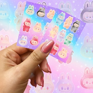 Labubu Sticker Sheet, Popmart Labubu Vinyl Stickers Bundle of 9,  Waterproof Sticker Set for Laptop, Journal, Planner, Cute Monster Art