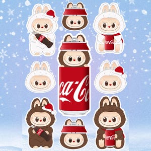 Labubu Coca-Cola Sticker Sheet – Cute Labubu Collectible Stickers, Red Aesthetic, Kawaii Planner Stickers, Scrapbooking, Journal Decor