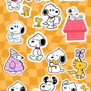 Snoopy Sticker Sheet, Cute Snoopy Vinyl Stickers Bundle of 13, Peanuts Aesthetic Pack, Waterproof Sticker Set for Laptop & Journal