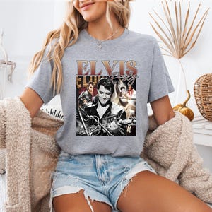 エルヴィス・プレスリーのグラフィックTシャツ、ヴィンテージロックミュージックアパレル