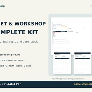 Toolkit voor wagenparkonderhoud, Excel-service brandstof- en onderdelenregistratie met invulbare PDF-gegevens